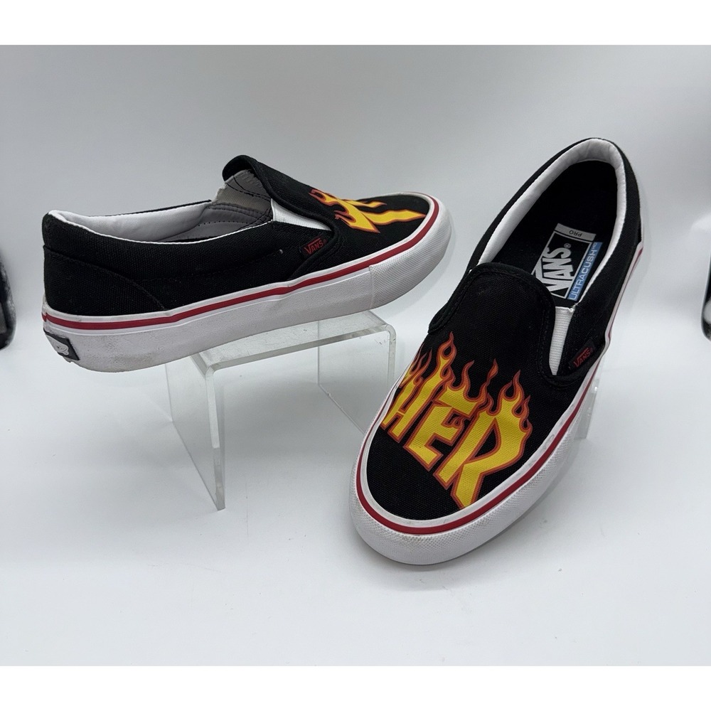 VANS X Thrasher Men's Shoes Slip-On Pro Black Thrasher Logo Skater Size 7.5